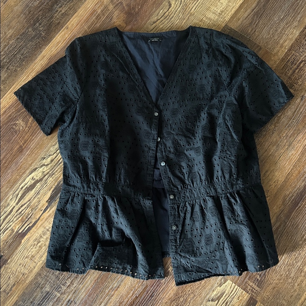 Black Eyelet Peplum Blouse
